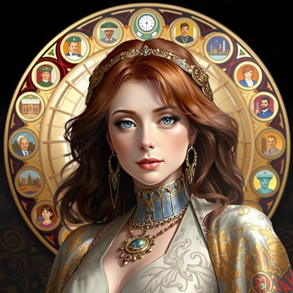 Art Deco Portrait of Reba McIntire, Alphonse Mucha Style