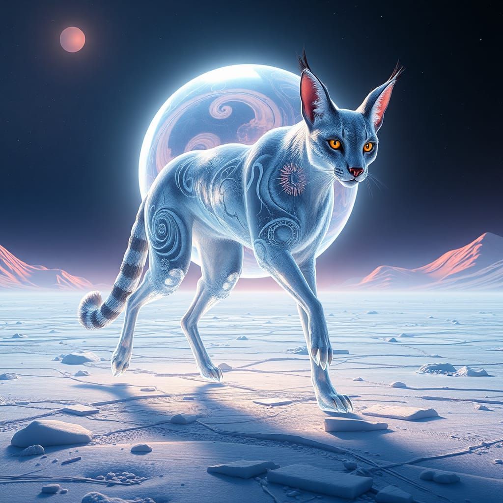 Crystalline Serval on Frozen Planet in Digital Art
