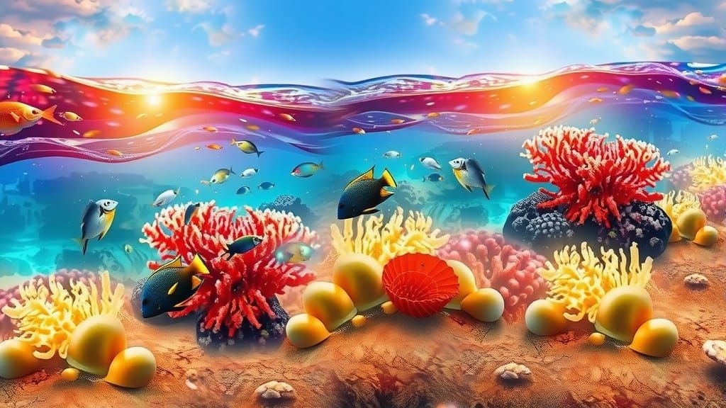 Vibrant Underwater Seascape in Neon Glow