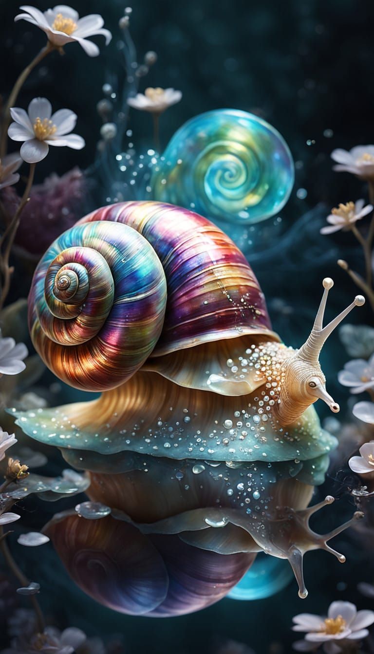 Regal, Rainbow-Hued Snail with Iridescent Shell and Whimsica...