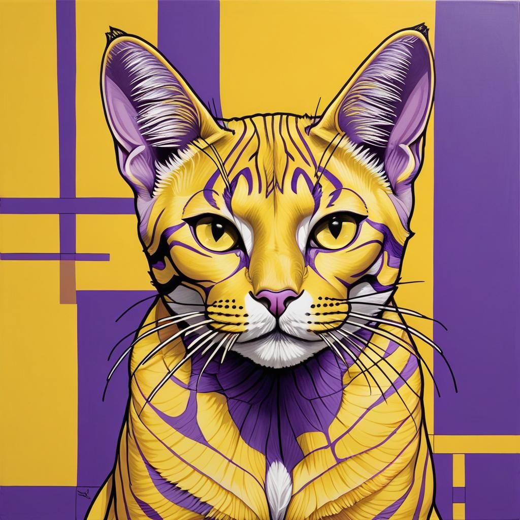 Hand-Drawn Cat with Bold Yellow and Purple Colors