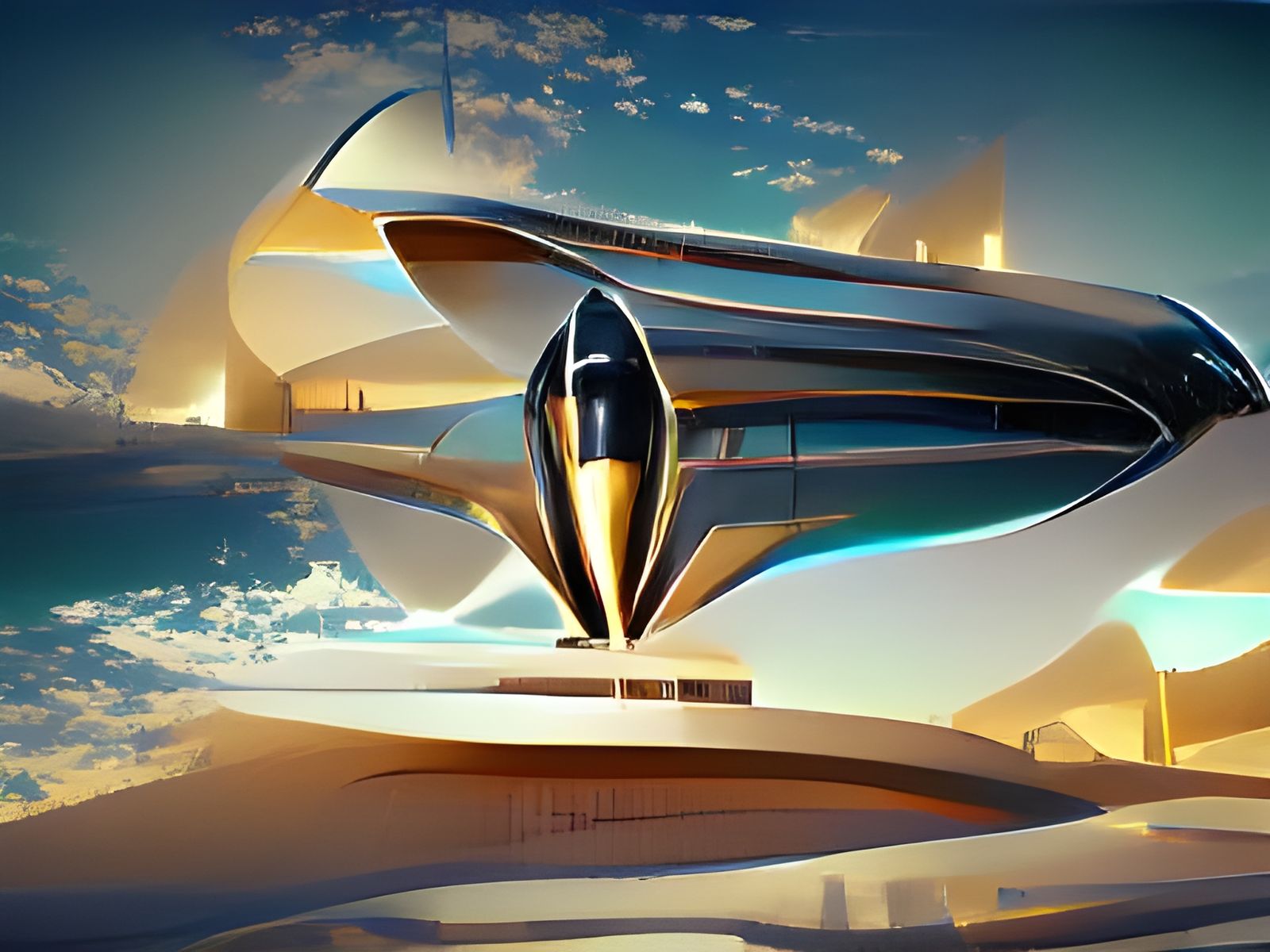 Futuristic Art Deco Space-X Orbital Ship Design