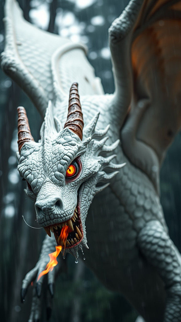 Hybrid Dragon Roaring in Rain, Animal Photography