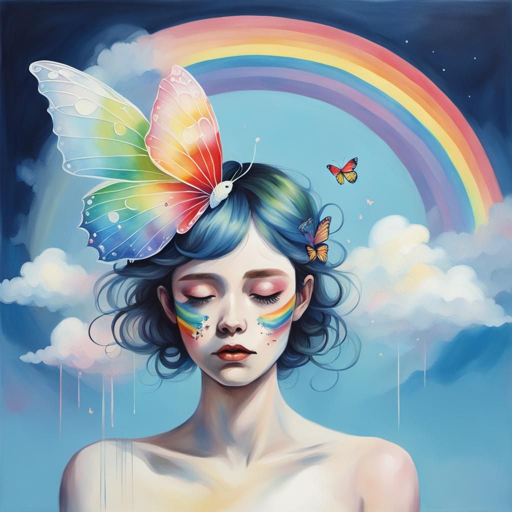 Fairy Paints Rainbow Sky in Ethereal Style