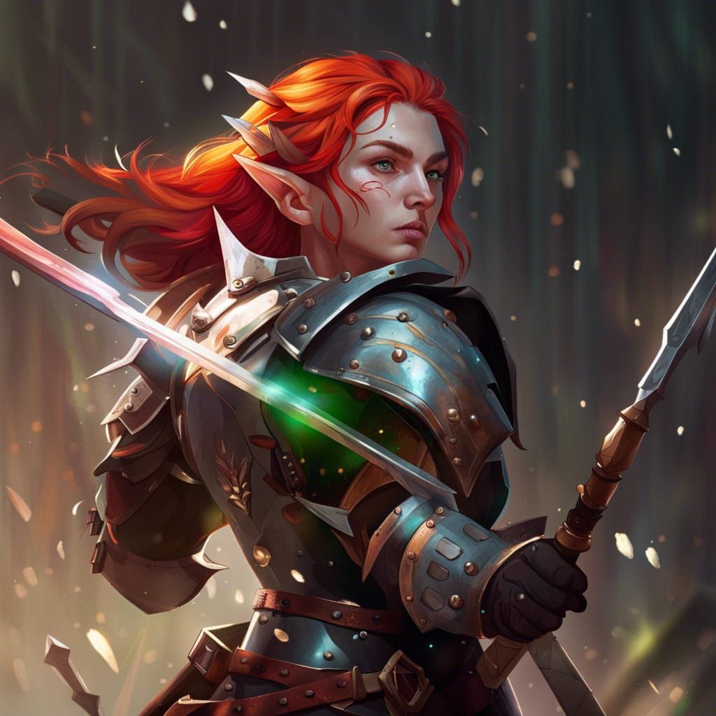 Hyperrealistic Elf Warrior with Red Hair