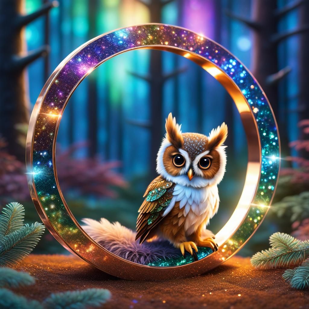 Cute Baby Elf Owl in Cosmic Forest