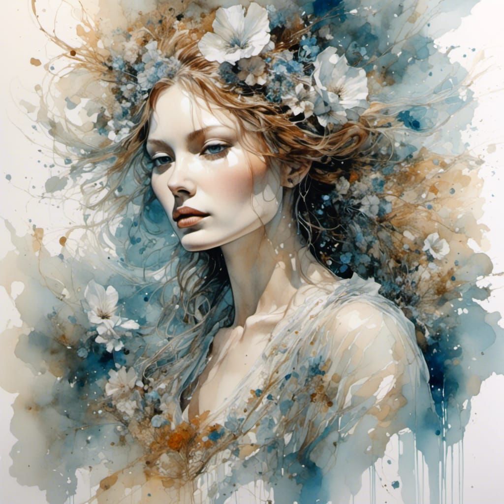 Romantic Woman in Moonlit Castle, Fantasy Art