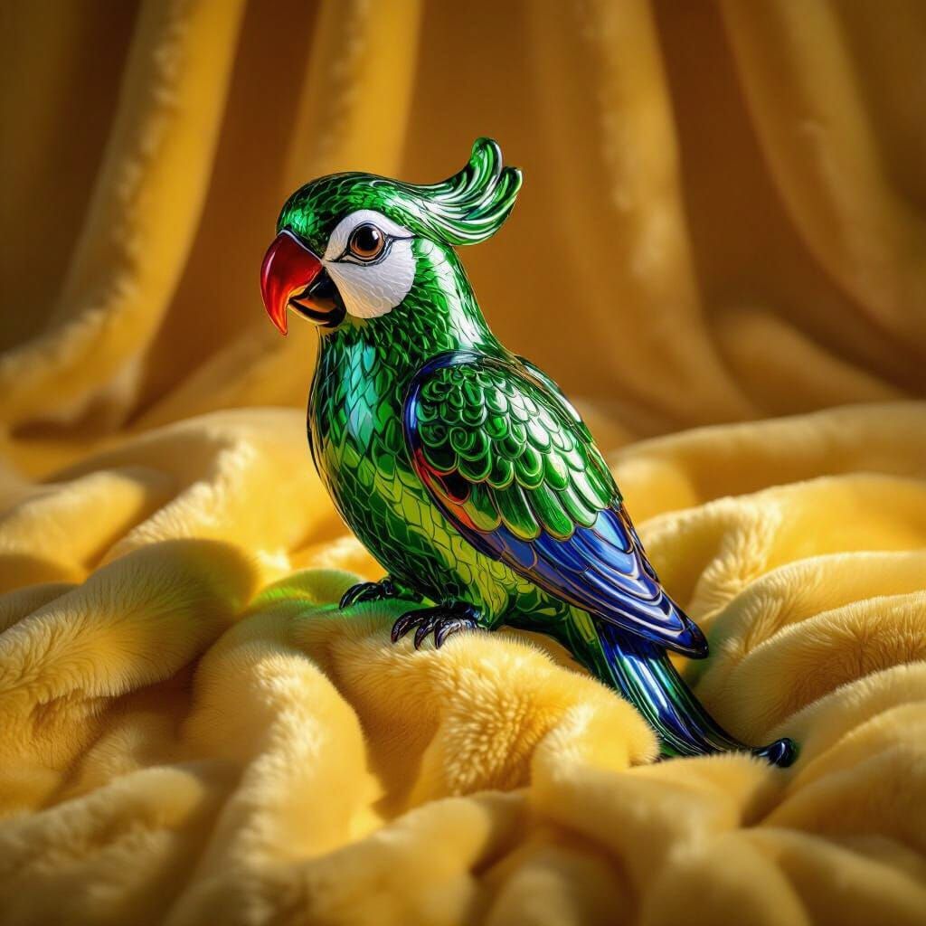 Vibrant Blown Glass Parrot in Emerald, Sapphire, and Ruby Hu...