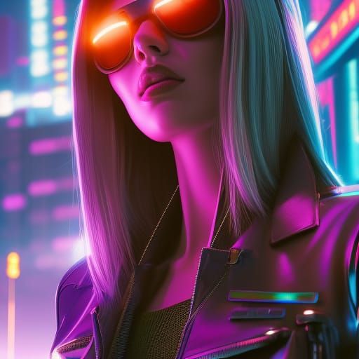 Cyberpunk Girl Portrait with Neon Lights