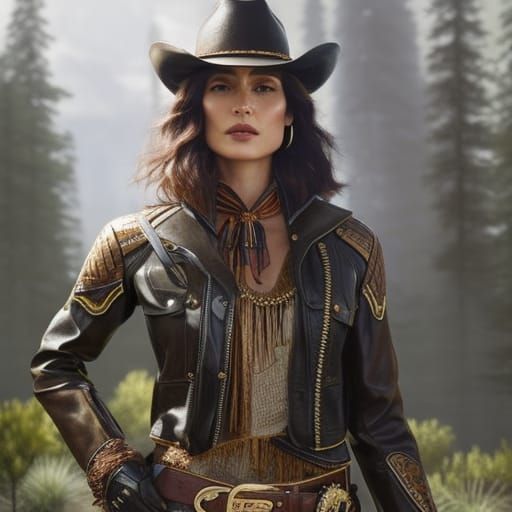 Cowgirl in Embroidered Leathers, Digital Masterpiece