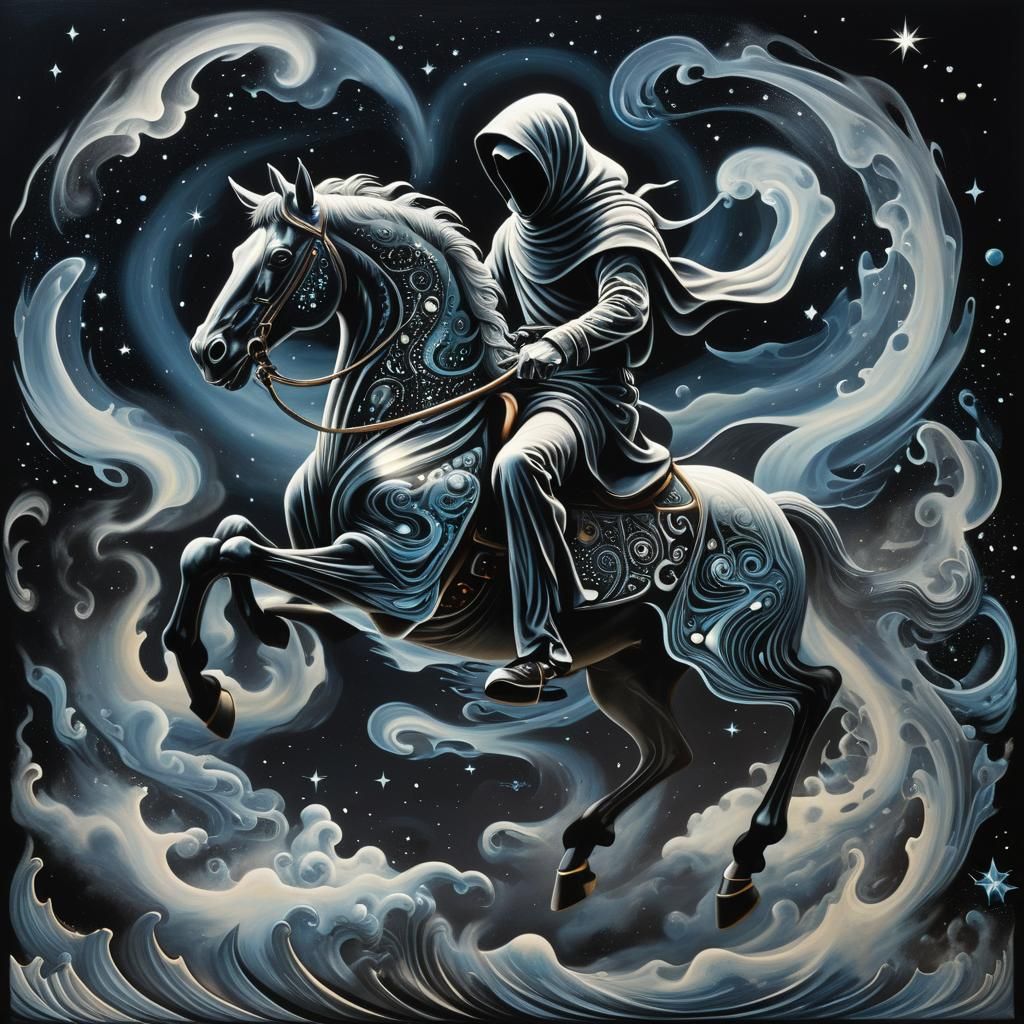 Cosmic Grim Reaper on Glass Horse: Op Art Surrealism