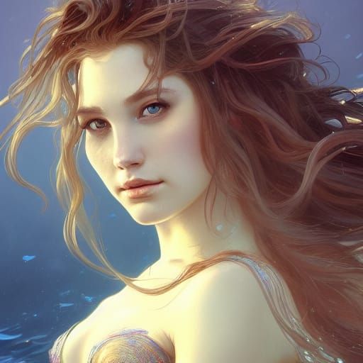 Graceful Mermaid Portrait in Underwater Setting