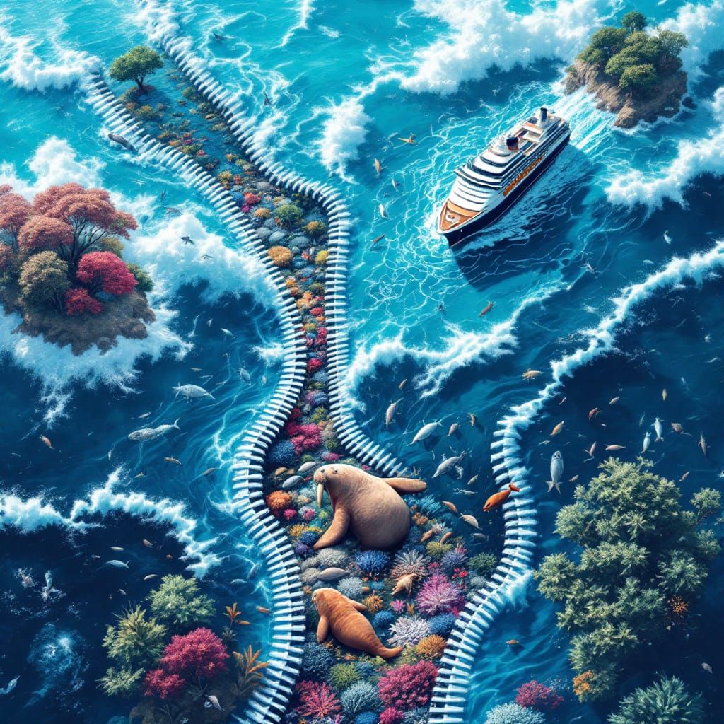 Walrus Unzipping Sea: Fantasy Drone View