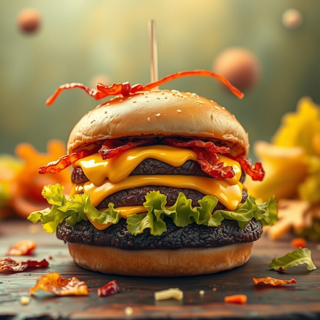 Surreal Burger in Whimsical Setting
