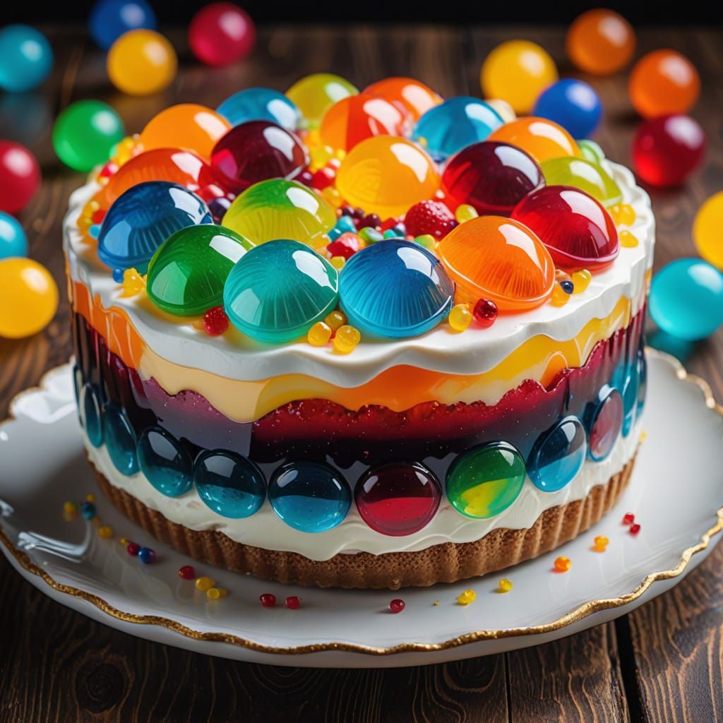 Colorful Jelly Pie Cake in Candy Art Style