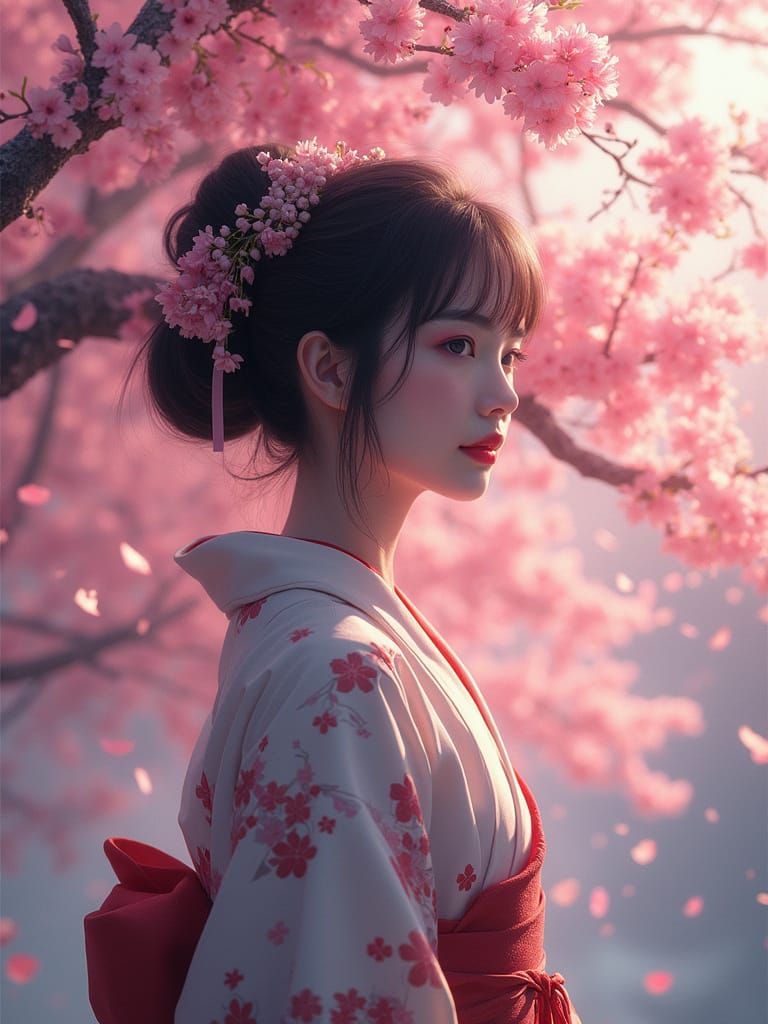 Sakura Goddess in Hyperrealistic Splash Art