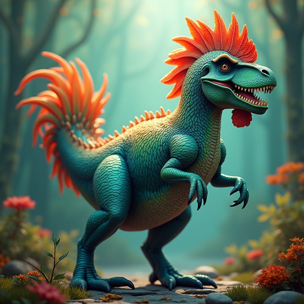 Hyper-Realistic T-Rex Chicken Fusion in Matte Painting Style