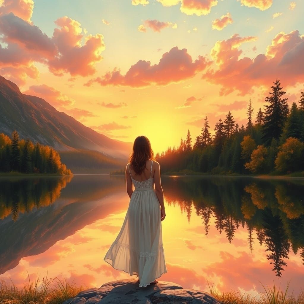 Dreamy Sunset Scene in Whimsical Landscape Style