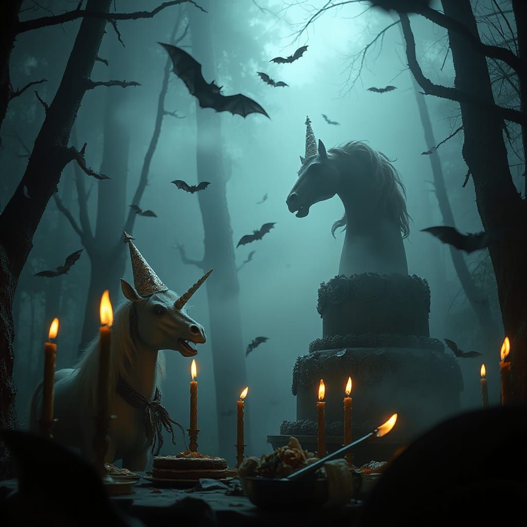 Haunted Forest Birthday: Unicorn Fears Giant Cake
