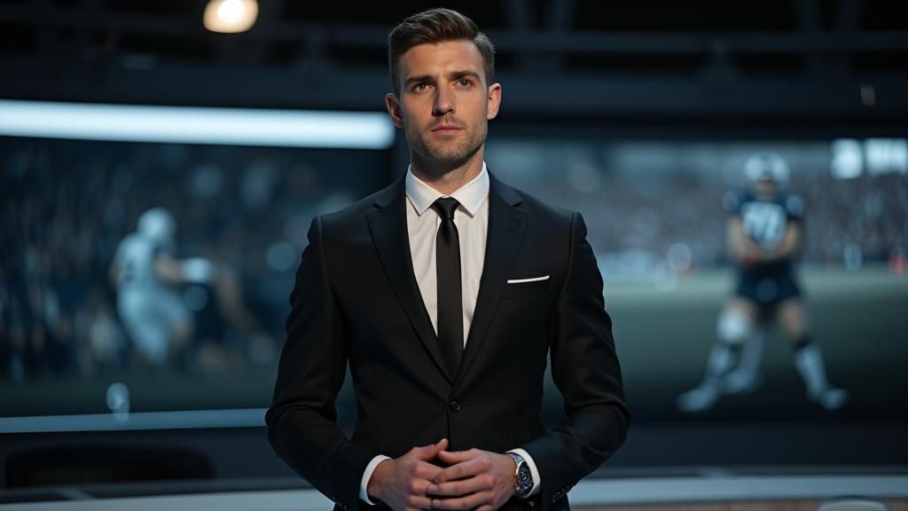 Sports News Anchor in Moody Cinematic Lighting