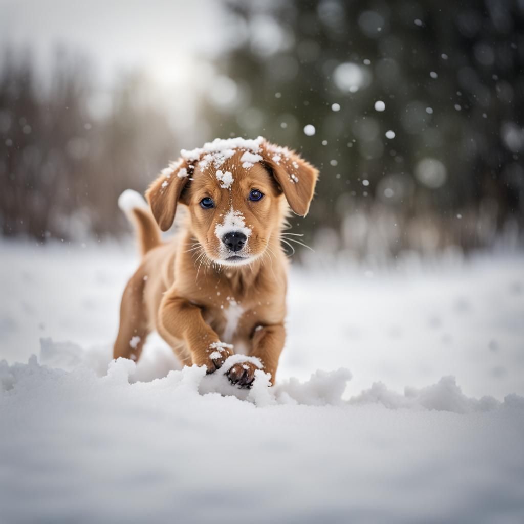 Adorable Puppy Plays in Snow: Professional Photography