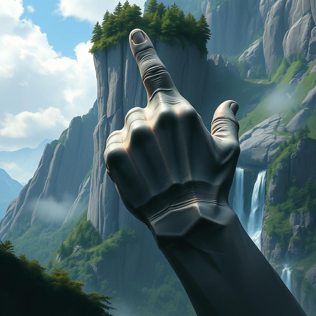 Titanic Stone Hand Points to the Landscape