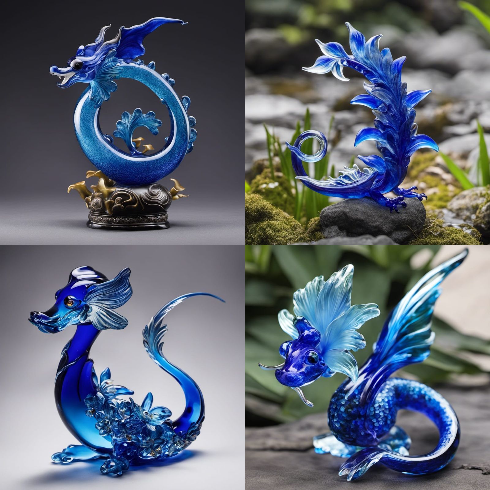 Glass Koi Orchid Dragon in Blue