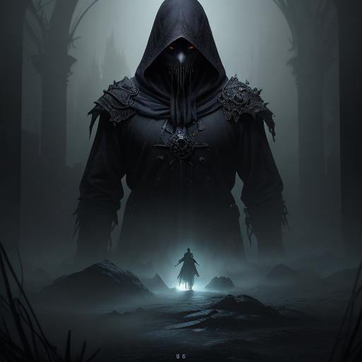 Mystical Being with Cage and Broom, Dark Fantasy Art