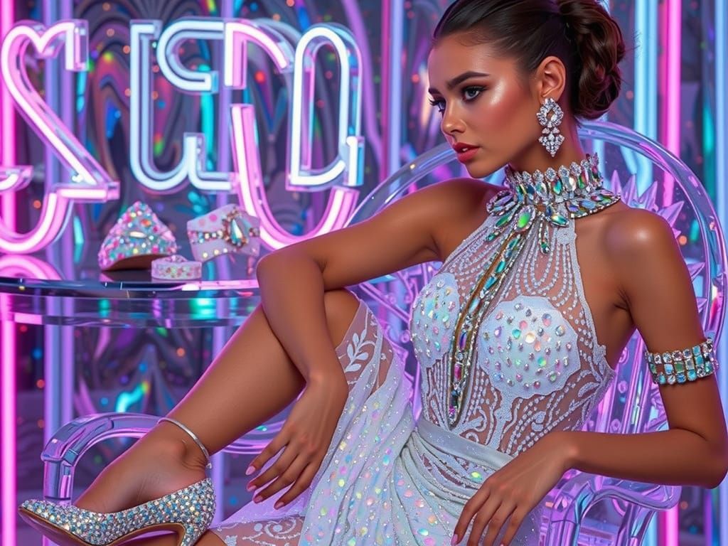 Glamorous Girl with Rainbow Opal Bracelet, Hyperrealistic Ph...