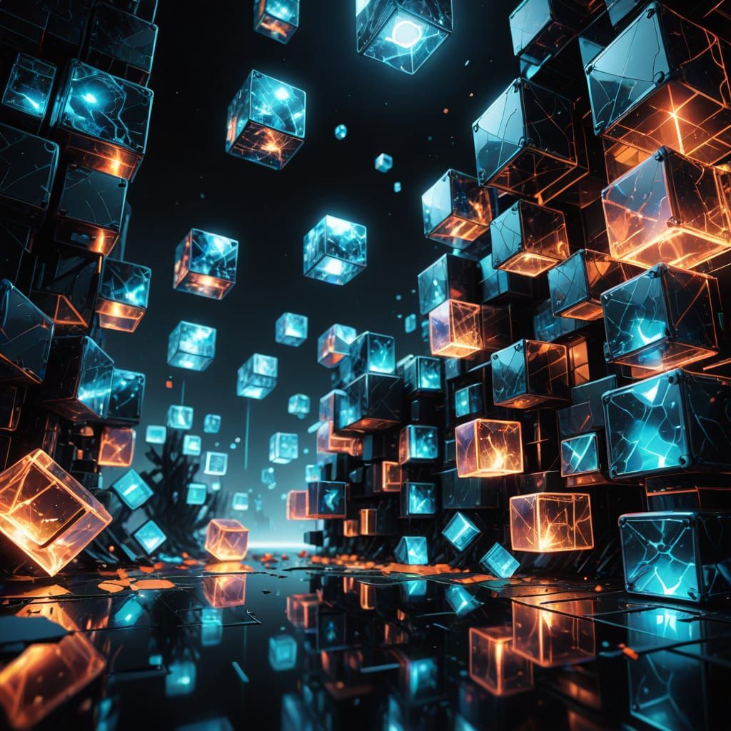Cosmic Cubes Erupt in Hyper-Realistic Digital Art