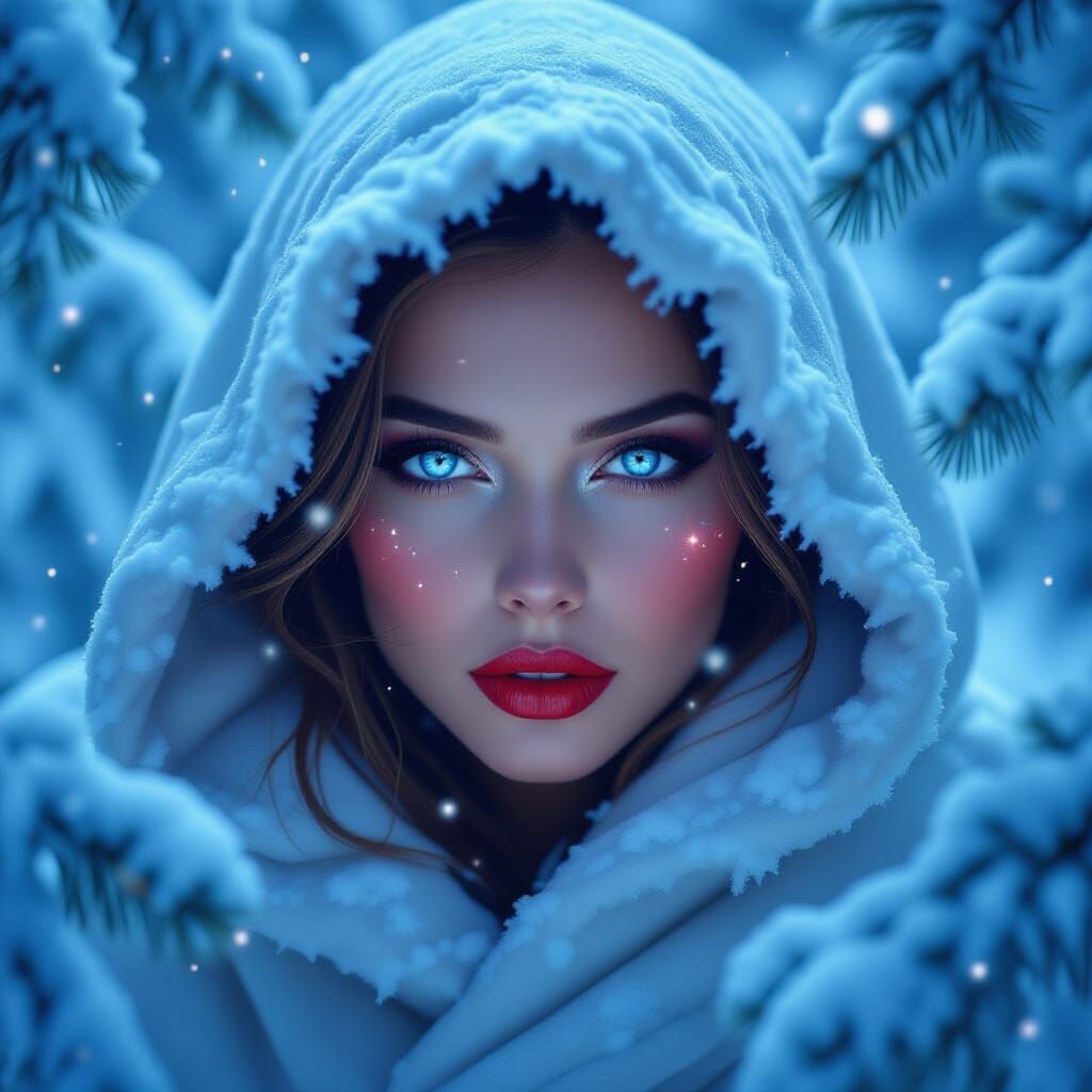 Ethereal Woman in Snowy Forest, Fantasy Realism