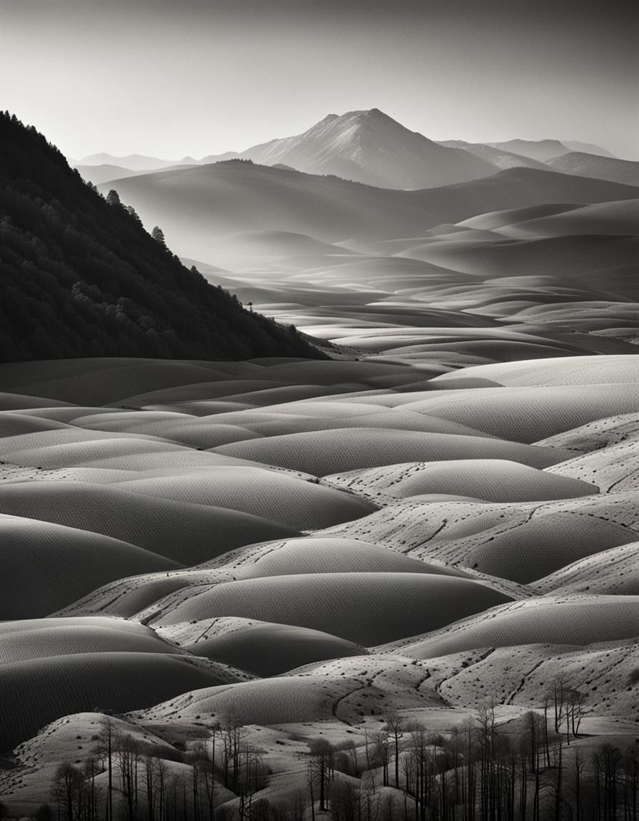 Greyscale Lace Art Landscape