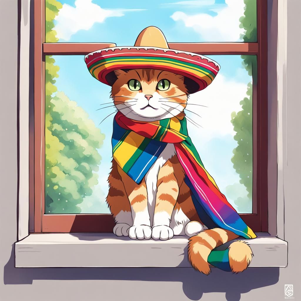 Mexican Tabby Cat in Anime Art Style
