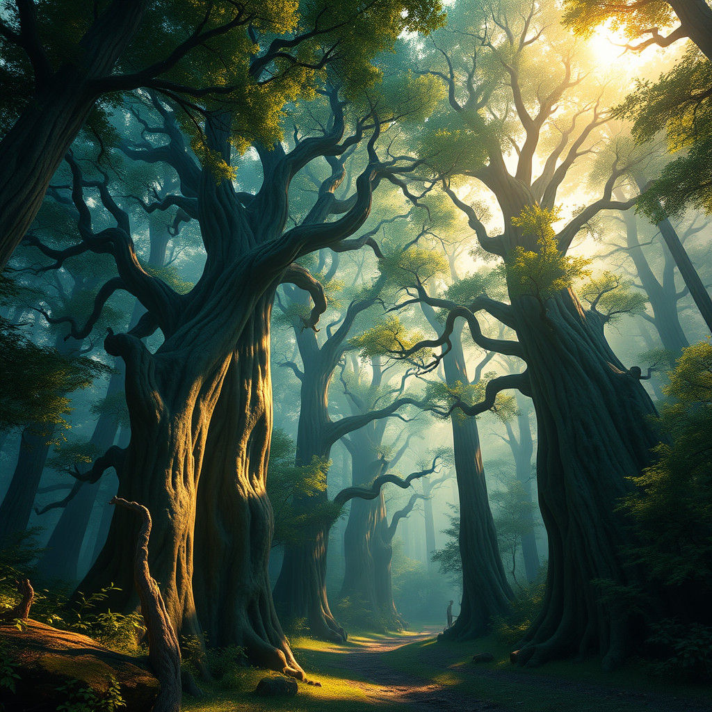 Enchanted Forest: Dancing Trees in Emerald and Sapphire