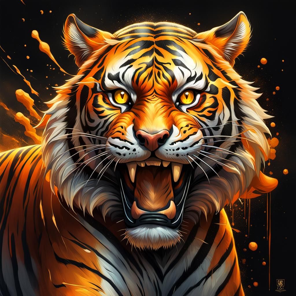 Wild Tiger in Epic Fantasy Airbrush Art