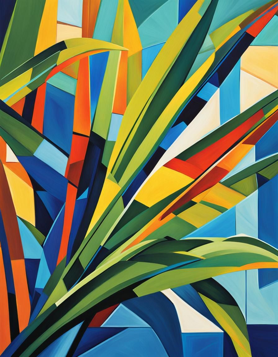 Cubist Palm Tree in Geometric Fauvism Style
