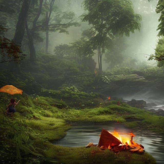 Campers Saving Campfire in a Fantastical Forest
