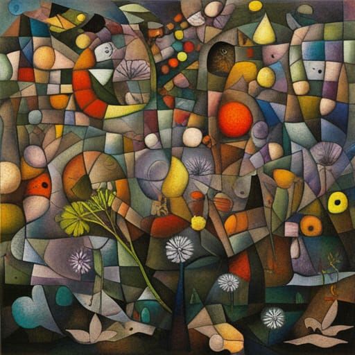 Fairies in Dandelion Dreamscape: Klee, Burton, Picasso Style