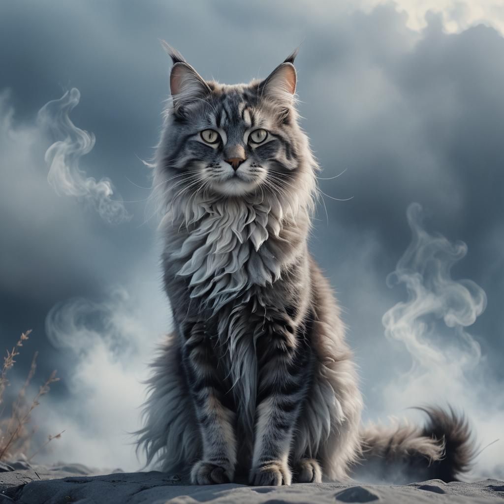 Ethereal Cat in a Smoky Dreamscape