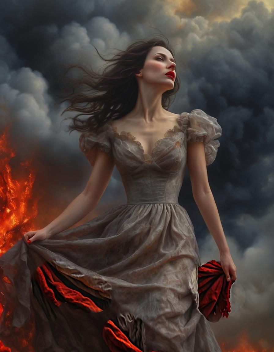 Chiaroscuro Oil Painting of Woman in Heaven and Hell