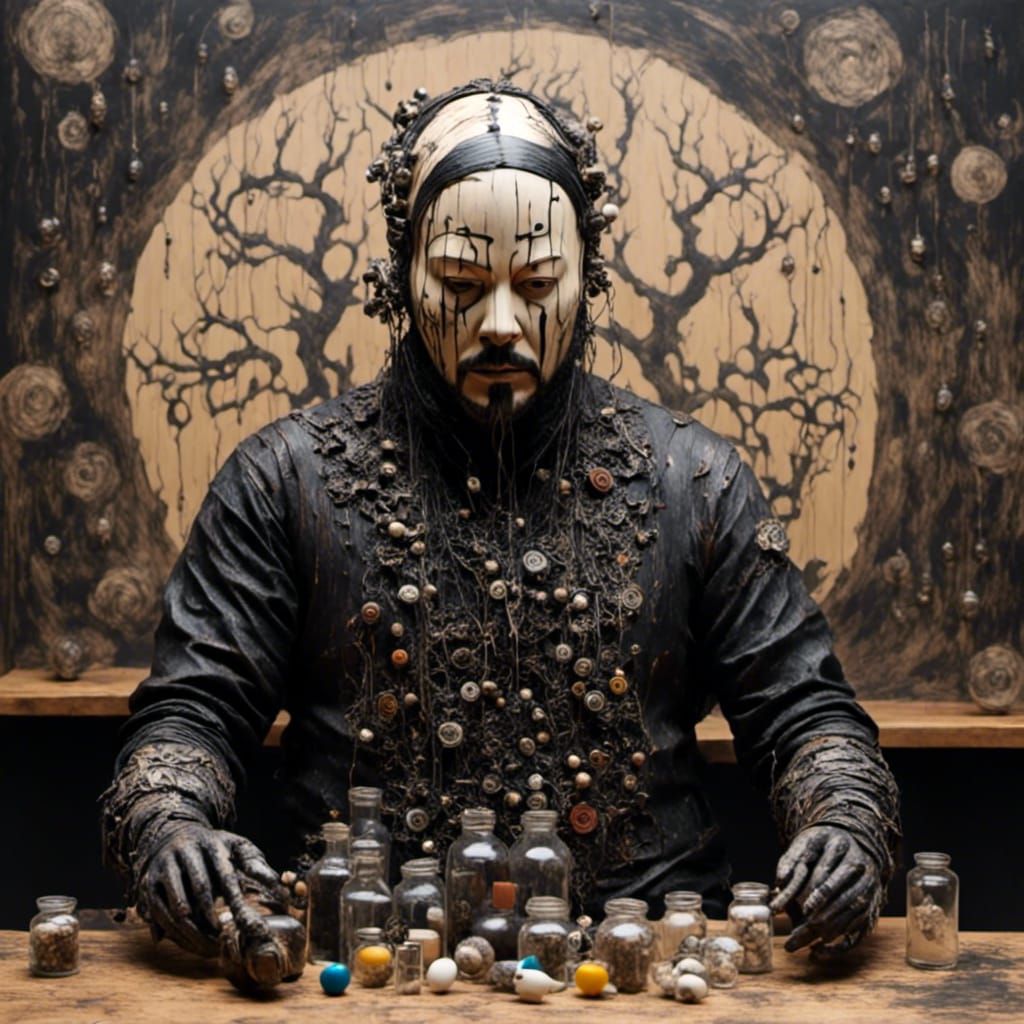 Retro Rockabilly Mask Smoker Surrounded by Pills