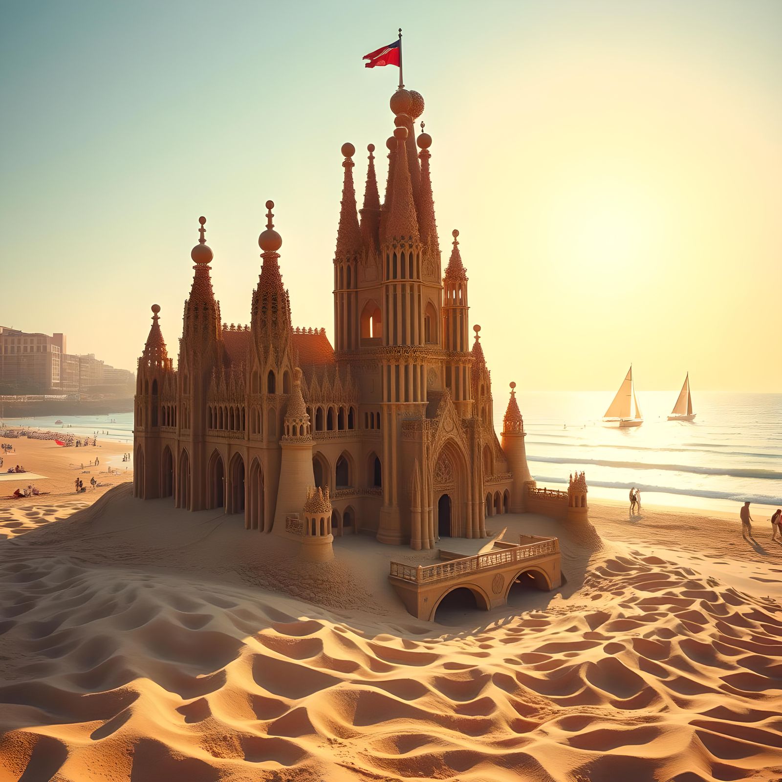 Gaudi-Inspired Sand Castle on Barcelona Beach