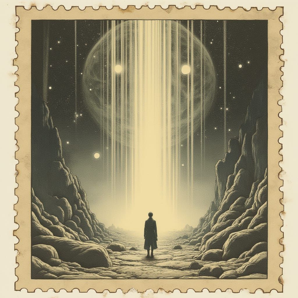 Vintage Postage Stamp Portal in Engraving Style