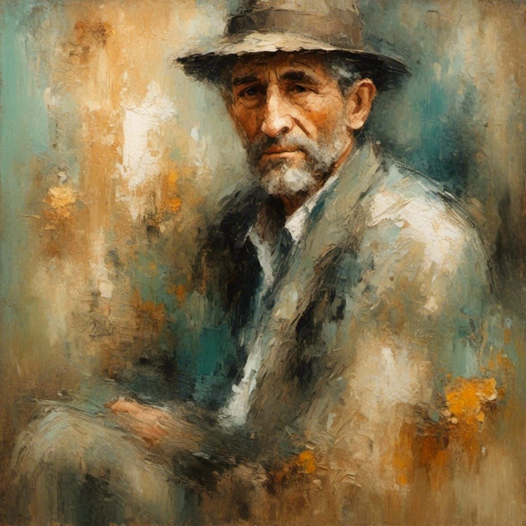Jewish Man in Fedora: Expressionist Oil Painting