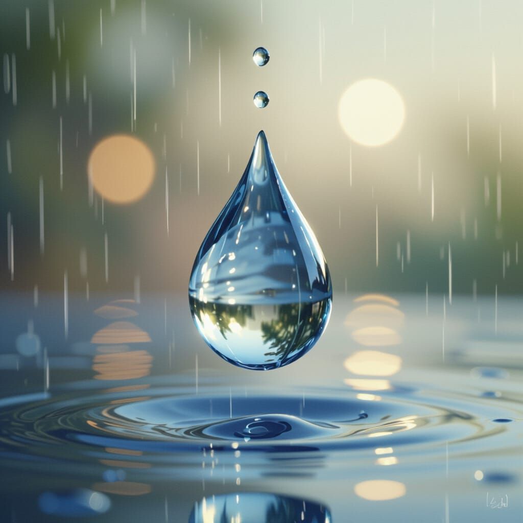 Raindrop World: Glistening Realism in Digital Art