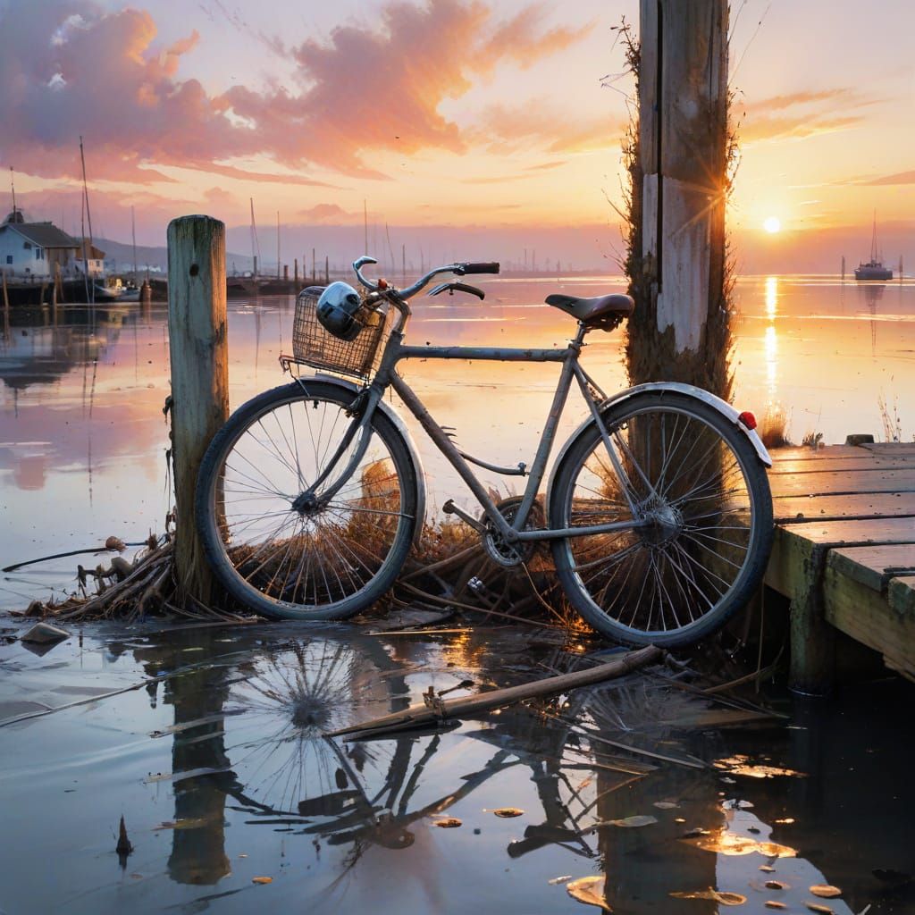 Forgotten Bike at Sunset on a Neglected Dock