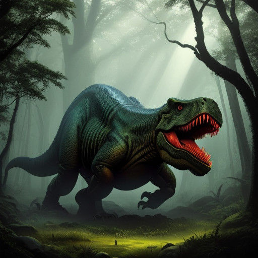 Vibrant Prehistoric Masterpiece: A T-Rex in Lush Ancient For...