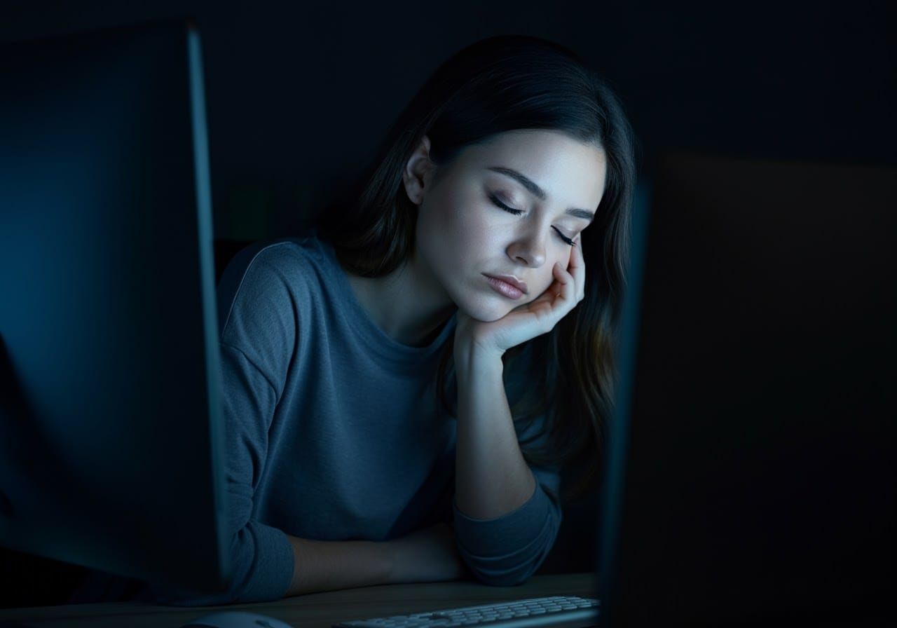 Watercolor Neon Portrait of Sleeping Woman