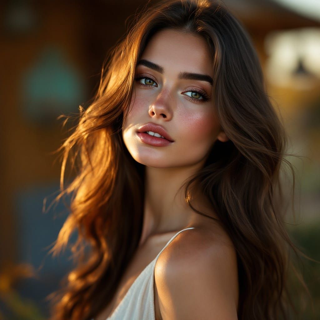 Hyper-Realistic Portrait of Woman in Golden Hour Sunlight