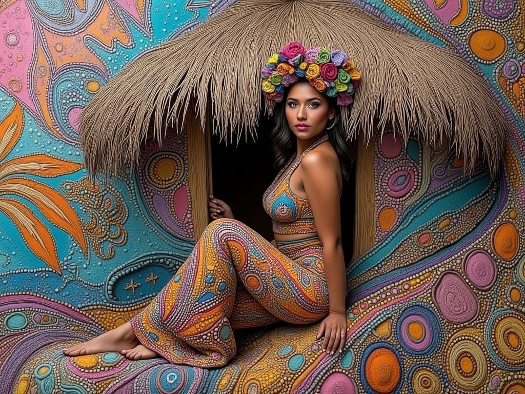 Brazilian Reggae Girl: Geometric Cubist Beach Scene